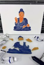 buddha linocut print with custom text on paper