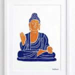 buddha linocut print with custom text on paper