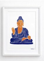 buddha linocut print with custom text on paper