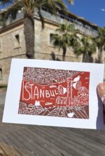 istanbul linocut print on paper