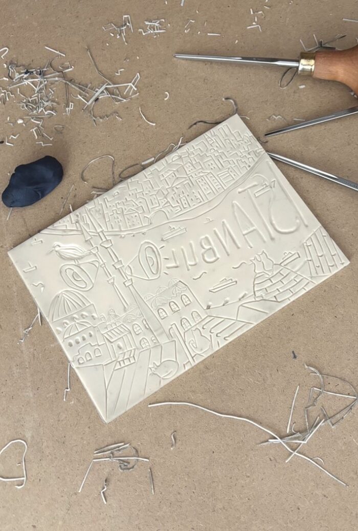 istanbul linocut print on paper