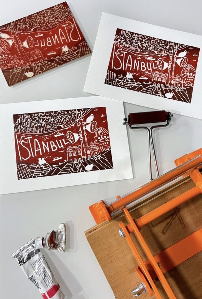 istanbul linocut print on paper