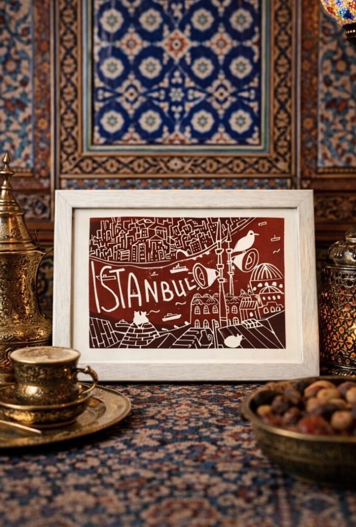 istanbul linocut print on paper