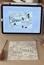 istanbul linocut print on paper