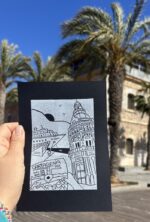 cartagena spain linocut print – handprinted travel art
