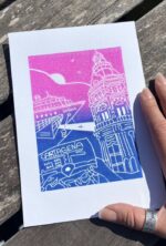 cartagena spain linocut print – handprinted travel art