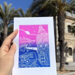 cartagena spain linocut print – handprinted travel art