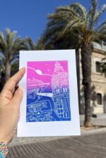 cartagena spain linocut print – handprinted travel art