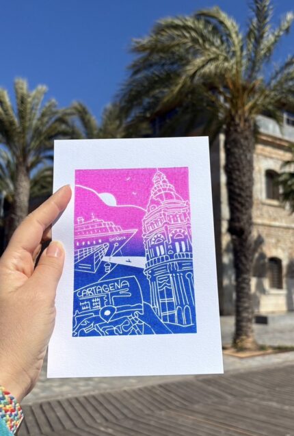cartagena spain linocut print – handprinted travel art