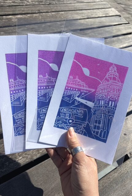 cartagena spain linocut print – handprinted travel art