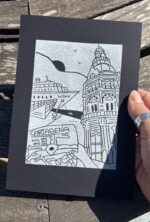 cartagena spain linocut print – handprinted travel art