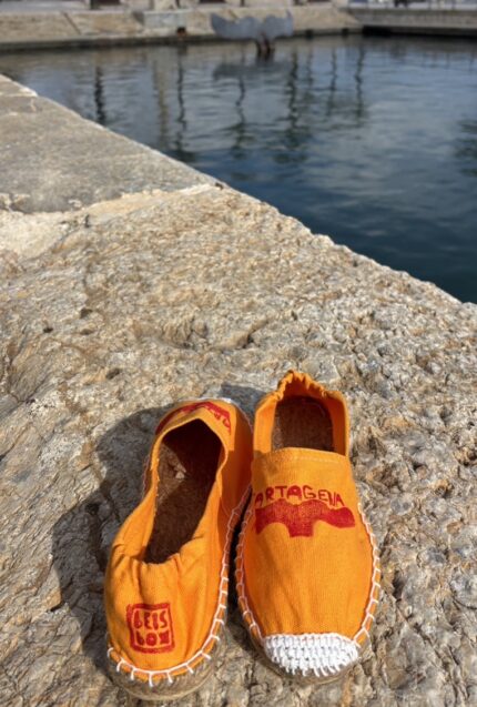 espadrilles with linocut whale tile print