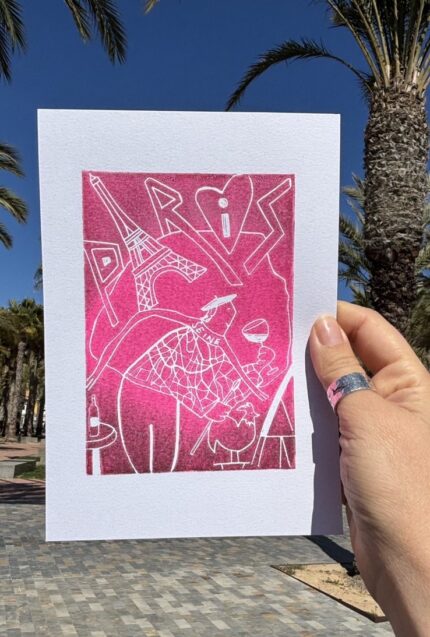 paris linocut print on paper