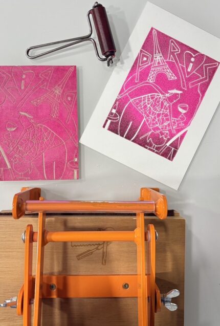 paris linocut print on paper