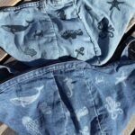 medium denim bag with hand printed sea creatures