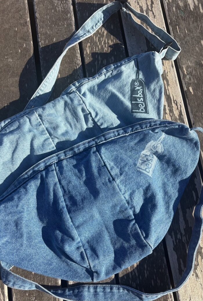 medium denim bag with hand printed sea creatures