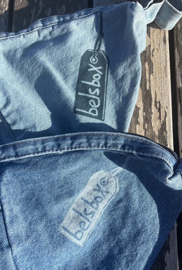 medium denim bag with hand printed sea creatures