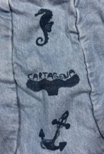 medium denim bag with hand printed sea creatures