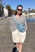 medium denim bag with hand printed sea creatures